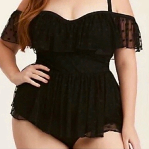 torrid Other - Torrid Black Dot Mesh Retro Pinup Style Push Up One Peice Swimsuit